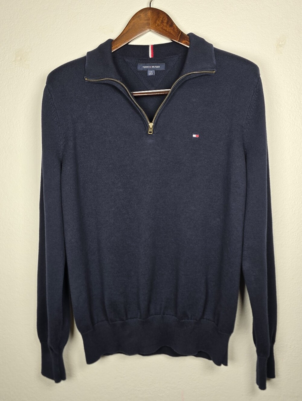 Tommy Hilfiger Navy Half-Zip Sweater with Signature Flag - Picture 1 of 11